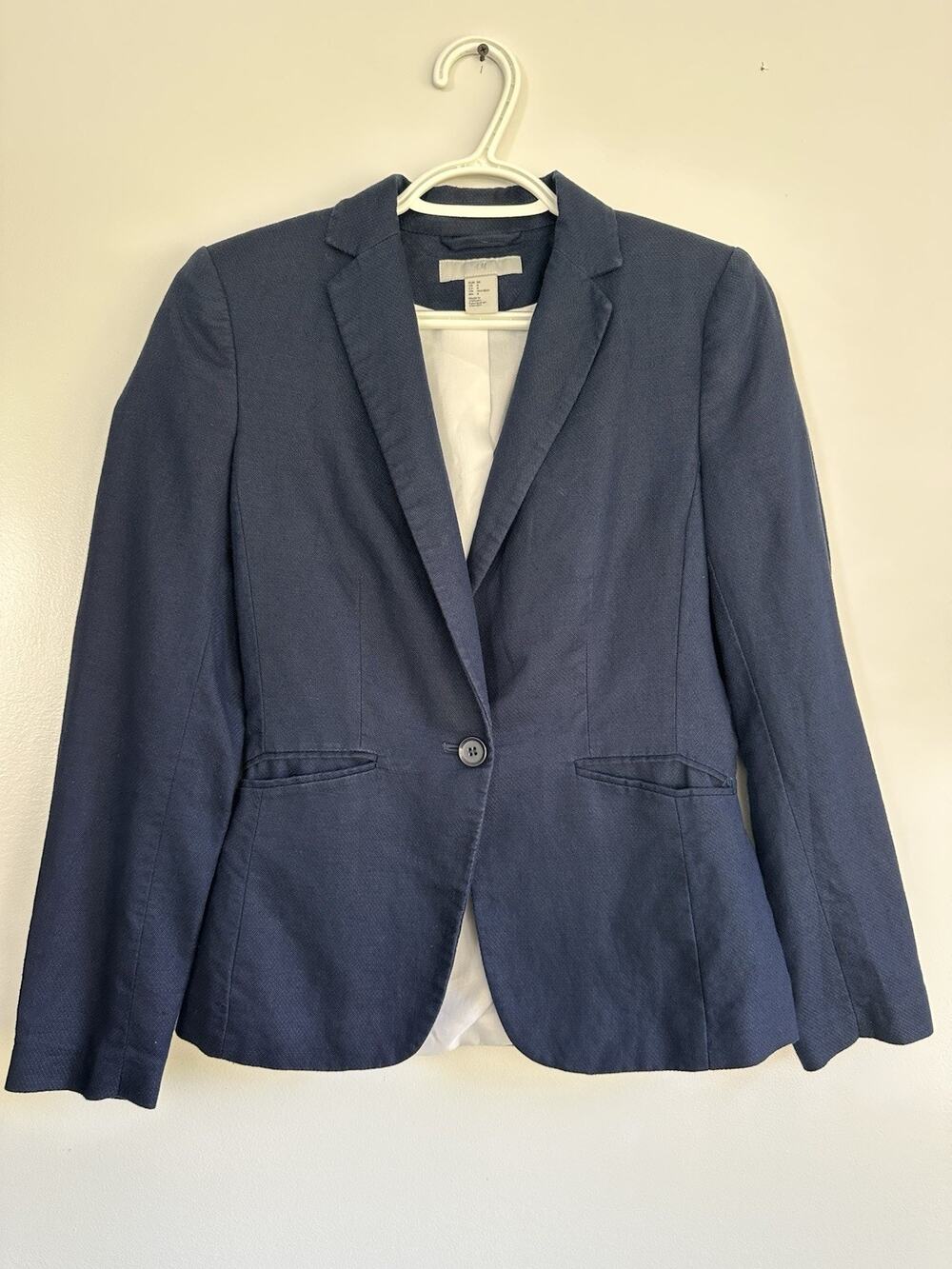 H&M Blue Linen Cotton Blend Blazer Lightweight Woman’s Size 4 Single Button